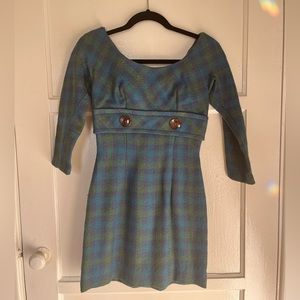 Vintage 50s 60s plaid tweed pencil skirt dress XS